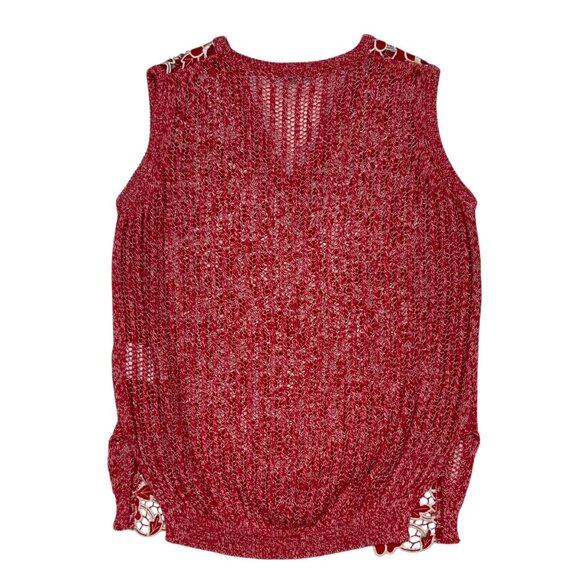 Marco De Vincenzo Sweater Tank Vest 40 US/4 Red Crochet Lace Sleeveless V-Neck - Picture 12 of 13